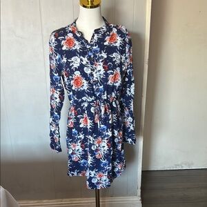 Moral Fiber Floral Long Sleeve Dress in Navy and Red